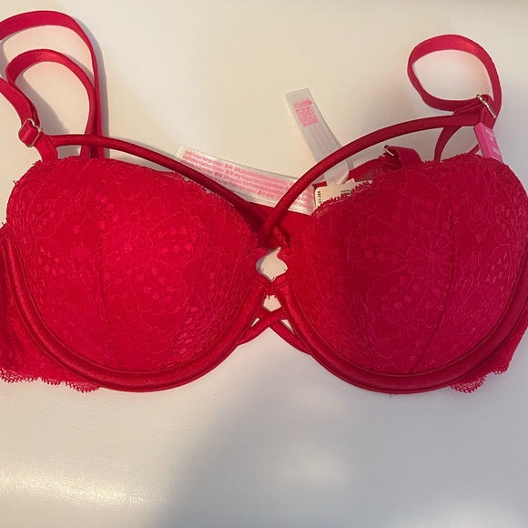 PINK brand red strapped lace push-up bra 32B - Picture 3 of 10